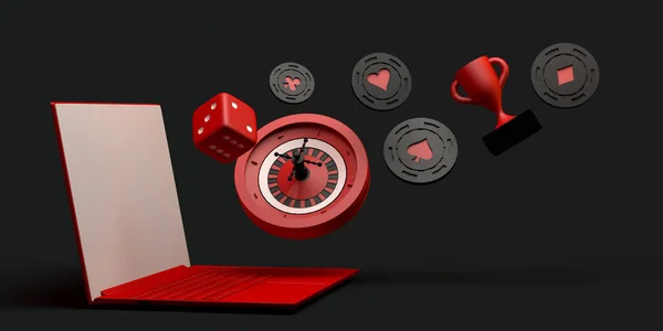 Conceito Casino Online Com Laptop Bandeira Jogo App Ilustração Espaço — Fotografia de Stock