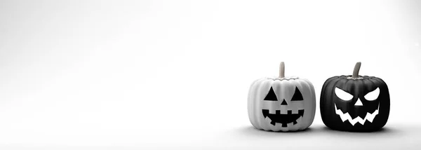 Halloween Banner Černobílý Jack Lucerny Dýně Bílém Pozadí Děsivá Párty — Stock fotografie