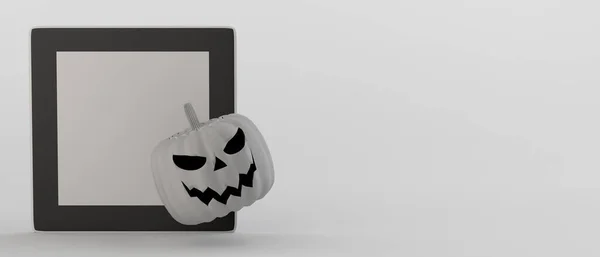 Schwarz Weißer Halloween Jack Laternen Kürbis Mit Rahmen Mit Platz — Stockfoto