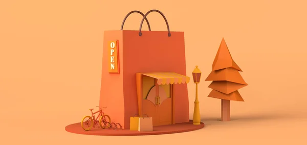 Μοντέρνο Concept Store Τεράστια Τσάντα Online Αγορές Αντιγραφή Χώρου Απεικόνιση — Φωτογραφία Αρχείου