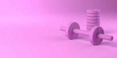 Ağırlık ve ağırlık diskleri. Üç boyutlu illüstrasyon. Uzayı kopyala Fitness.
