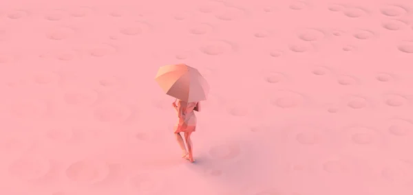 Woman Running Rain Umbrella Illustration Copy Space — Stock Photo, Image