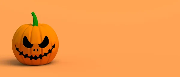橙色背景的万圣节南瓜横幅 3D说明 — 图库照片