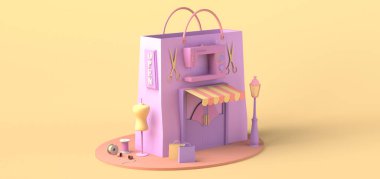 Manken ve alışveriş çantalı moda mağazası konsepti. Uzayı kopyala 3B illüstrasyon.