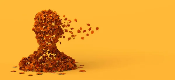 Busto Homem Decomposição Folhas Outono Espaço Para Cópia Ilustração — Fotografia de Stock