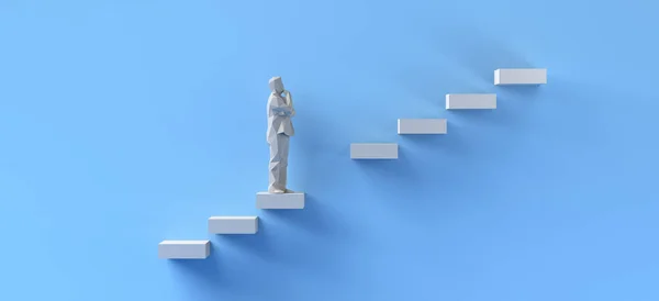 Zorlukların üstesinden gelme kavramı. Adam merdivenleri kaçırıyor. Uzayı kopyala 3B Görüntü.