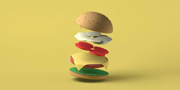 Hamburger Terdekonstruksi Salin Ruang Ilustrasi — Stok Foto