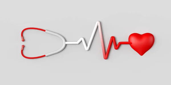 Estetoscópio Marcando Frequência Cardíaca Coração Espaço Para Cópia Ilustração — Fotografia de Stock