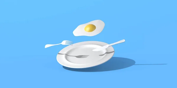 Huevo Frito Flotante Con Cubiertos Copiar Espacio Ilustración — Foto de Stock