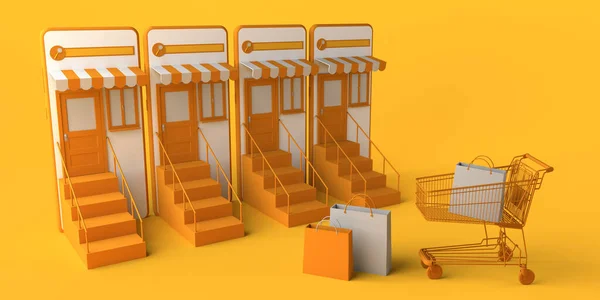 Online Supermarkt Concept Met Smartphone Begrepen Ruimte Illustratie — Stockfoto