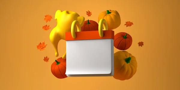 Thanksgiving Calendar Turkey Pumpkins Mockup Copy Space Illustration — Stock Photo, Image