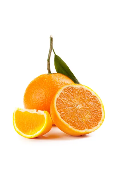 Ripe orange fruit with leaf — Stock Photo, Image