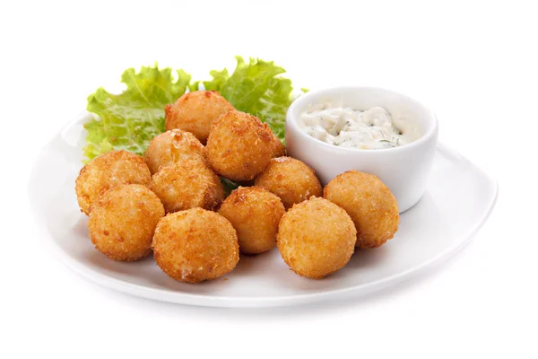 Deep fried cheese balls whith  lettuce and sauce — Stock Photo, Image