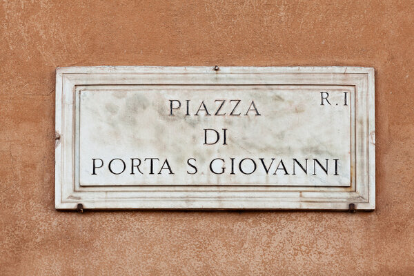 Piazza di porta S. Fabrani street sign in Rome, Italy
