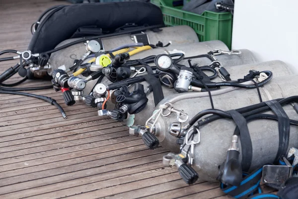 Diving equipment on  the safari boat — Stock Photo, Image