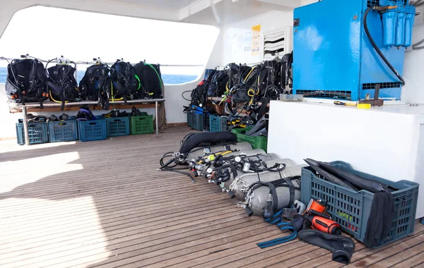 Diving equipment on  the safari boat — Stock Photo, Image