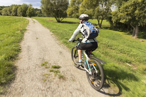 Woman bicyclists riding on country road. — Stock Photo, Image