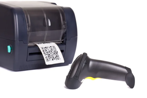 Принтер этикеток и беспроводные сканеры штрих-кода Лицензионные Стоковые Изображения