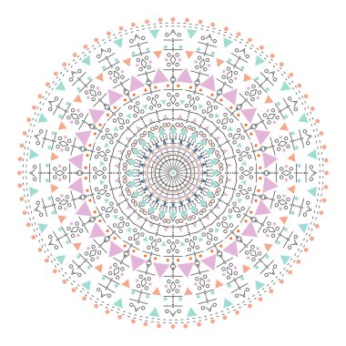Trendy hipster renkli daire, parlak felsefi sembolü, bir dini olan dairesel elemanları,