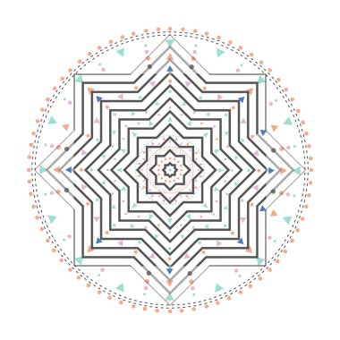 Trendy hipster renkli daire, parlak felsefi sembolü, bir dini olan dairesel elemanları,