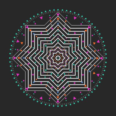 Trendy hipster renkli daire, parlak felsefi sembolü, bir dini olan dairesel elemanları,