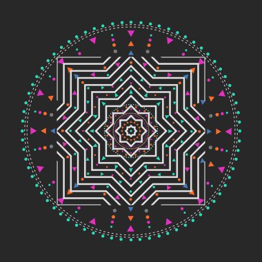 Trendy hipster renkli daire, parlak felsefi sembolü, bir dini olan dairesel elemanları,