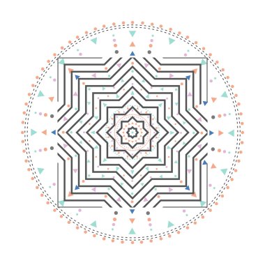 Trendy hipster renkli daire, parlak felsefi sembolü, bir dini olan dairesel elemanları,