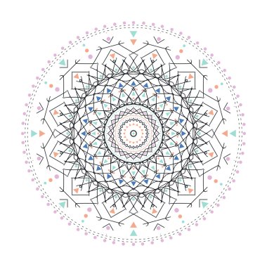 Trendy hipster renkli daire, parlak felsefi sembolü, bir dini olan dairesel elemanları,