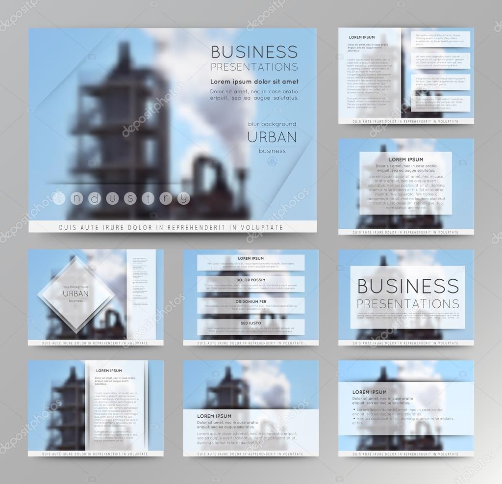 Abstract defocused vector backgrounds of factory building. Set of vector templates for presentation slides and business presentation.