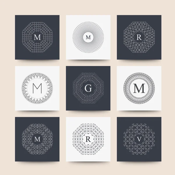 Set di eleganti monogrammi lineari astratti Illustrazioni Stock Royalty Free