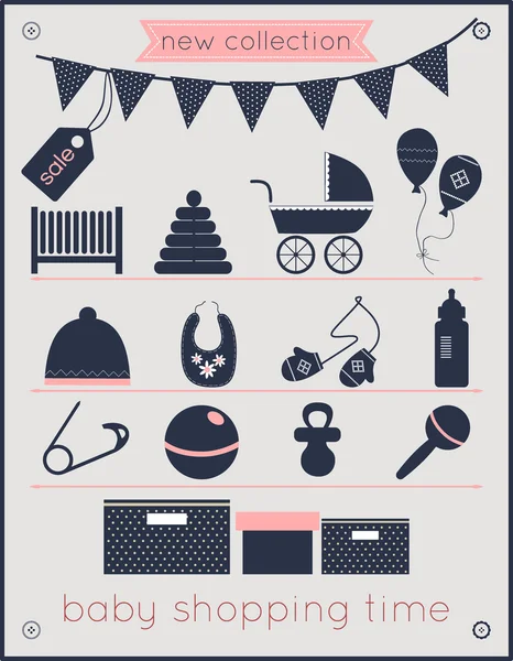 Bebek alışveriş zaman Icons set — Stok Vektör