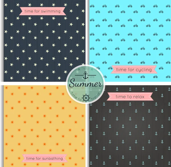 Hipster background summer time vector pattern set — Stock Vector