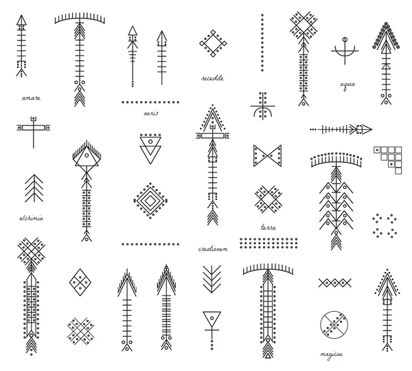 Set of geometric hipster shapes and arrows — Stock Vector