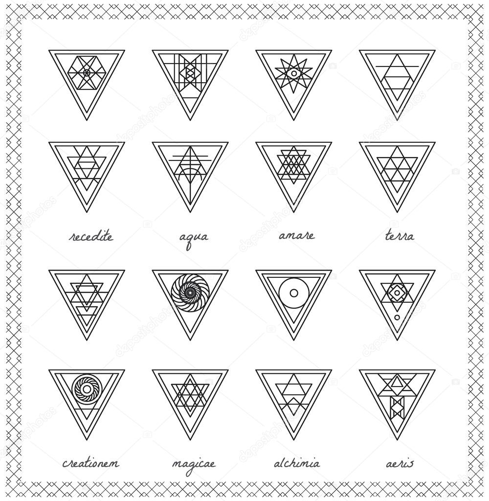 Set of geometric shapes. Trendy hipster background and logotypes. Religion, philosophy, spirituality, occultism symbols collection