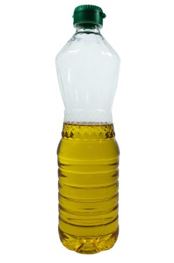 Beyaz arka plan üzerinde izole bitkisel yağ şişe.
