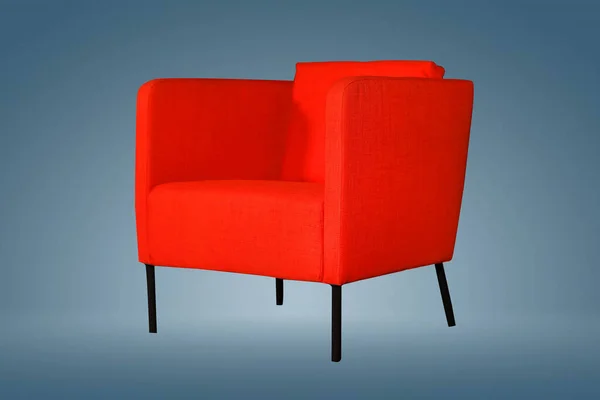 Kırmızı renkli koltuk. Beyaz arka planda modern tasarımcı koltuğu. Tekstil koltuğu. Misafir odasında kullanılan sandalye.