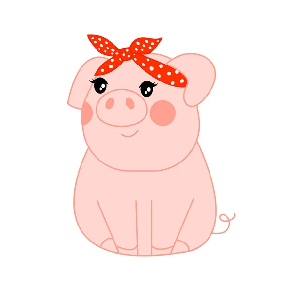 Mignon Personnage Cochon Fille Avec Bandage Sur Tête Illustration Vectorielle — Image vectorielle