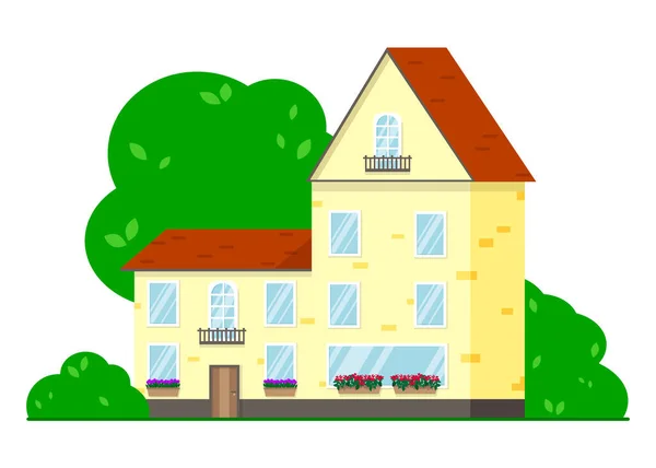 Residential Modern House Country House Villa Cottage Apartment Building Vector — Stock Vector