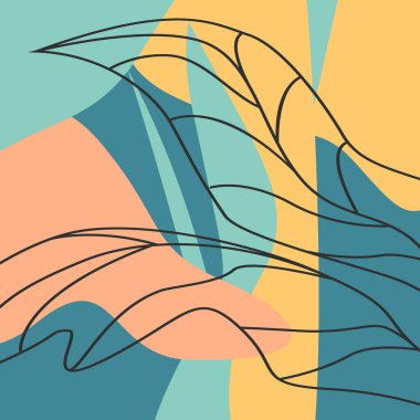 Çiçek sanatı. Soyut şekilli botanik çizgisi sanat yaprakları. Minimalist tarzda vektör modern illüstrasyon..