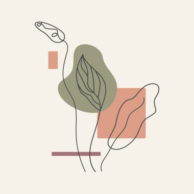 Çiçek sanatı. Soyut şekilli botanik çizgisi sanatı. Minimalist tarzda vektör illüstrasyonu..