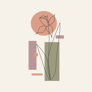 Çiçek sanatı. Soyut şekilli botanik çizgisi sanatı. Minimalist tarzda vektör illüstrasyonu..