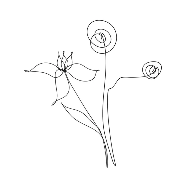 Ramo abstracto de flores en un estilo lineal de moda. Flores dibujo de una línea. Ramo dibujado a mano aislado en blanco. — Vector de stock