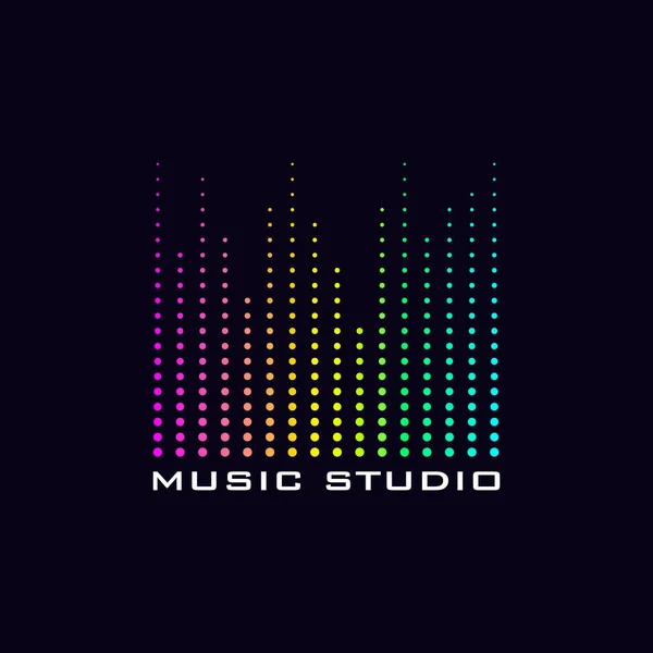 Modernes Logo für ein Musikstudio. Technologische Regenbogenmusik auf schwarzem Hintergrund. — Stockvektor