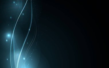 Mavi parlak dalgalar, soyut arkaplan. Parlayan kıvılcımları ve noktaları olan soyut parlak dalgalar.