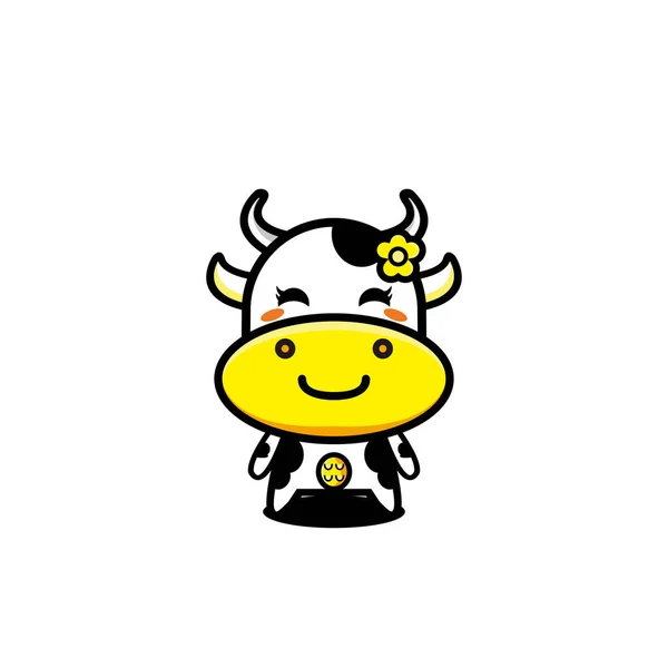 Cow Schattig Karakter Cartoon Ontwerp Mascotte — Stockvector