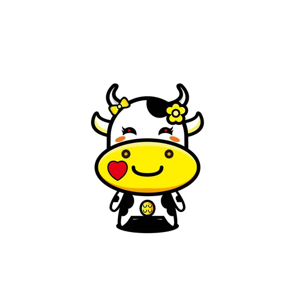 Cow Schattig Karakter Cartoon Ontwerp Mascotte — Stockvector