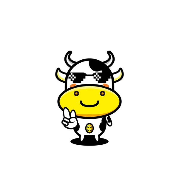 Cow Schattig Karakter Cartoon Ontwerp Mascotte — Stockvector