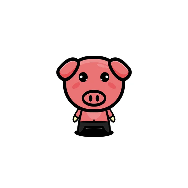 Bonito Porco Personagem Desenho Animado Modelo Ilustração —  Vetores de Stock
