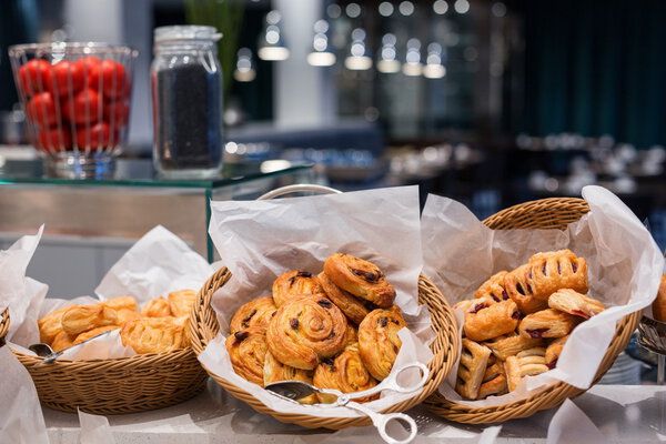 Pastry buffet served for breakfast or brunch in a hotel restaurant