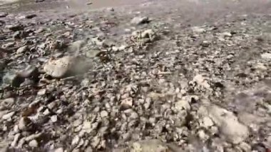 Kumsalda dalgalar çakıl taşlarıyla